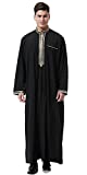 Ababalaya Men's Stand Neck Applique Long Sleeve Saudi Arab Thobe Islamic Muslim Dubai Robe,810Black,XL