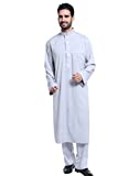 GladThink Men's Thobe with Long Sleeves Arab Muslim Wear Calf Length LightGray XL