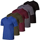 5 Pack: Men’s V Neck Mesh Active T-Shirt Essentials Performance Workout Gym Training Quick Dry Fit Dri Breathable Short Sleeve Under Shirt Athletic Sport Fitness Exercise Running Top SPF,Set 4-L