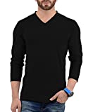 Black Long Sleeve V Neck T Shirt Men [40001015] | LGS Vneck Plain, XL