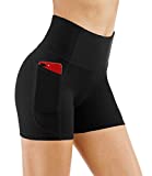 THE GYM PEOPLE High Waist Yoga Shorts for WomenÂ Tummy Control Fitness Athletic Workout Running Shorts with Deep Pockets (Small, Black)