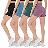 CAMPSNAIL 4 Pack Biker Shorts for Women - 5" High Waisted Soft Stretch Women's Shorts for Casual Summer Athletic Yoga Workout
