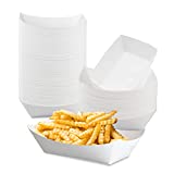 [125 Pack] 1 lb White Paper Food Tray - Grease Resistant Serving Plate, Heavy Duty Paperboard Boat Basket Snack Containers Holds Tacos Nachos Fries Hot Corn Dogs, for Fairs Picnics and Party Supplies