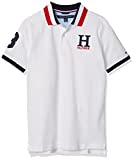 Tommy Hilfiger Boys Short Sleeve Stretch Ivy Polo Collared Shirt, Signature Embroidered Logo, White1, Medium (12/14)