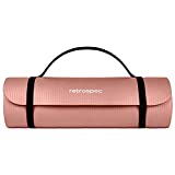 Retrospec Solana Yoga Mat 1" Thick w/Nylon Strap for Men & Women - Non Slip Exercise Mat for Home Yoga, Pilates, Stretching, Floor & Fitness Workouts - Rose