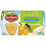 Del Monte Fruit Cups, Diced Pears in Water, No Sugar Added, 4 Ounce (Pack of 24)