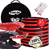 TOPDC Pure Copper 4 Gauge 20 Feet Jumper Cables with UL-Listed Clamps for Car, SUV Trucks Battery, Heavy Duty Booster Cables for Jump Starting Dead, Weak Batteries with Carry Bag, Safety Gloves