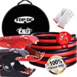 TOPDC Pure Copper 4 Gauge 12 Feet Jumper Cables UL Listed for Car, SUV and Trucks Battery, Heavy Duty Automotive Booster Cables for Jump Starting Dead or Weak Batteries with Carry Bag and Gloves