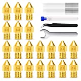 20PCS 0.4mm MK8 3D Printer Extruder Nozzles for Makerbot Ender 3 3Pro CR-10, Extruder Nozzles with 12 PCS 3D Printer Nozzle Cleaning Tool Kit (32Pieces Set)