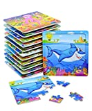 12Pack Easy Wooden Jigsaw Puzzles for Kids Age 4-8 Years Old, Sea Animals Small Summer Toddler Puzzles Party Favors for Girls and Boys, Portable Travel Puzzles 20 Pieces Per Puzzle