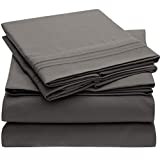 Mellanni Queen Sheet Set - Iconic Collection Bedding Sheets & Pillowcases - Hotel Luxury, Extra Soft, Cooling Bed Sheets - Deep Pocket up to 16" - Wrinkle, Fade, Stain Resistant - 4 PC (Queen, Gray)