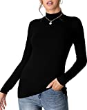 UNTYHOTS Women's Long Sleeves Turtleneck Top Basic Stretch Fitting Pullover Lightweight Slim Active Shirt (Black, Medium)