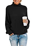ZESICA Women's Turtleneck Batwing Sleeve Loose Oversized Chunky Knitted Pullover Sweater Jumper Tops,Black,Large