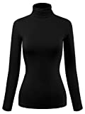 MixMatchy Women's Basic Long Sleeve High Turtle Neck Slim Fit Top Shirt Black 3XL