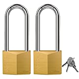 Puroma 2 Pack Keyed Padlock Waterproof Solid Brass Lock, 2.6 Inch Long Shackle for Sheds, Storage Unit School Gym Locker, Fence, Toolbox, Hasp Storage