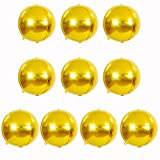 10 pcs Hangable Gold 4D Foil Mylar Balloon 10 inch Round Sphere Aluminum Film Balloon Mirror Metallic Balloon Garland for Christmas Birthday Party Wedding Baby Shower Decoration Supplies