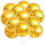 Big 22 Inch Metallic Gold Balloons - Pack of 12 | 360 Degree 4D Round Sphere Gold Foil Balloons | Mirror Finish Chrome Gold Balloons for Birthday, Wedding, Bachelorette, Baby Shower, New Year Balloons