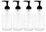 8oz Clear Glass Pump Bottles (4-Pack w/Black Plastic Pumps), Great as Essential Oil Bottles, Lotion Bottles, Soap Dispensers, and More