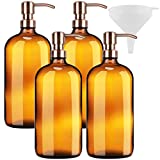 32 Ounce Large Amber Glass Boston Round Bottles with Stainless Steel Pumps and Funnel. Great for Lotions, Laundry Soaps, Oils, Sauces and Detergent4 Bottles by kitchentoolz