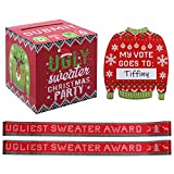 Cooraby Ugly Sweater Contest Ballot Box and 60 Voting Cards, 2 Pieces Sweater Award Sashes for Xmas Decorations Office Holiday Christmas Party Supplies