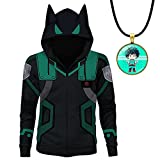 DAVIKO Anime My Hero Academia Deku Jacket for Kids Izuku Midoriya Hoodie with Pendant Halloween Cosplay Costume Boys Black