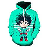 My Hero Academia Hoodie Deku Cosplay Costume Boku No Hero Academia Sweatshirt 3D Jacket (Large,Light Blue)