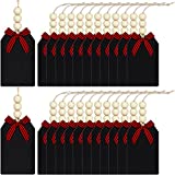 24 Pieces Christmas Wood Stocking Name Tags Buffalo Plaid Row Stocking Tags with Rope and Wooden Beads Mini Hanging Chalkboard Tags for Christmas Home School Supplies (Red Black)