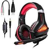 TURN RAISE Gaming Headset for PS4 PC, Noise Cancelling & LED Light Gaming Headphones with Mic for Laptop, Switch, Smartphones, Flexible Volume Control (Red)