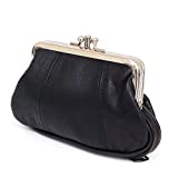 Womens Leather Mini Wallet ID Credit Cards Cash Coin Holder Case Organizer Puse with Framed & Zipper Closures - Black