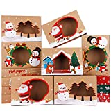 Colorbib 20pcs Christmas Cookie Boxes for Gift Giving Christmas bakery Box with Window Large Kraft Holiday Baking Box for Packaging Pastries Cupcakes Candy Treat Party Favor 11.8x7.9x2.6 Inches