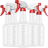 Veco Spray Bottle (5 Pack,16 Oz) with Measurements and Adjustable Nozzle(Mist & Stream Mode), HDPE Plastic Spray Bottles for Cleaning Solution, Household/Commercial/Industrial Use, No Leak and Clog