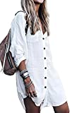 POGTMM Women's Swimwear Cover Ups White Sheer Soft Lightweight Soft Button Down Shirts Beach Cover up（XL,A-White）