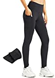 Libin Women's Fleece Lined Leggings Water Resistant Winter Warm Thermal Hiking Pants High Waisted Insulated Running Athletic Tights with Pockets, Black, Small