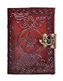 Book of Shadows Journal Pentagram Embossed Pagan Leather Witch Journal Creepy Blank Unlined Paper Pentacle Witches Spell Book Wicca Supplies Craft Notebook Old Wiccan with Clasp Lock Diary 7 x 5 Inch