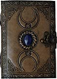 Handmade Vintage Leather Journal with Semi Precious Stone Lock Closure 240 Pages Handmade Paper Third Eye Stone Journal Leather Book of Shadows Grimoire Journal Witch Journal For Men & Women (5x7 Inch in)