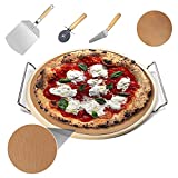 SINNAYEO 6 Piece Pizza Stone Set-13’’ Pizza Stone for Grill and Oven with Foldable Metal Pizza Peel and Accessories Set，Thermal Shock Resistant Cooking Stone for Best Crispy Crust