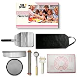 Top Prime Pizza Making Kit for Adults (8 Pc Set) - Pizza Oven Accessories with Metal Pizza Peel, Pizza Pan, Cutter Rocker, Adjustable Roller Pin, Dough Docker, Spoodle Tool, Apron & Silicone Dough Mat