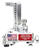 Weigh Safe WS10-2-SET 10" Drop Hitch, 2" Receiver 12,500 LBS GTW - Adjustable Aluminum Hitch Ball Mount w/Scale, 2 Stainless Steel Balls, Keyed Alike Set - Receiver Pin, Coupler Lock, Padlock