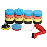 SPTA Drill Polishing Pads Kit, 20pcs 3inch (80mm) Car Foam Polishing Buffing Pads, Wool Pads, Multifunctional Cleaning Brush, Backing Plate for Car Polisher Polishing,Buffing and Cutting