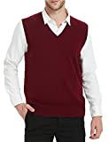 Kallspin Men's Cashmere Wool Blended Vest Sweater Relaxed Fit V Neck Sleeveless Knitted Vest Pullover (Burgundy, 2X-Large)