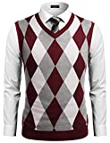 Coofandy Men's Casual Slim Fit V-neck Rhombus Business Knitwear Sweater Vest,Wine Red,Medium
