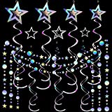 37 pieces Iridescent Holographic bling Twinkle Star Garland circle dot Swirl Streamer Glitter Party Supplies Kit Decorations for Christmas Wedding Party Decorations