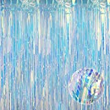 Neon Rainbow Fringe Curtain Mermaid Party Decorations- 3.2x6.5 Feet | Metallic Tinsel Foil Fringe Curtains | Holographic Streamers, Transparent Rainbow Streamers Backdrop, Backdrop Bachelorette Party
