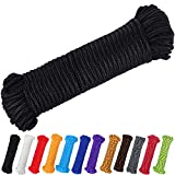 PerkHomy 90 ft 1/4 inch (7mm) Nylon Poly Rope Flag Pole Polypropylene Clothes Line Camping Utility Good for Tie Pull Swing Climb Knot (Black)