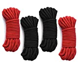 Squadare 4-Pack 16.4 Feet 5 Meters Natural Cotton Rope - Twisted Soft Cotton Knot Tying Rope Cord - Thick Strong Braided Ropes, 8mm Diameter, Multifunctional (2 Black 2 Red)