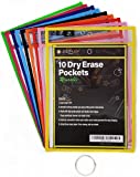 Dry Erase Pockets [10 Pack] |Reusable Sleeves Assorted Color | Oversize 10 X 14 Inch |Bonus Ring| Teacher Supplies for Classroom |Dry Erase Pocket Sleeves for Students and Teachers