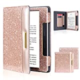 DMLuna Case for All-New Kindle Oasis (10th Generation, 2019 Release and 9th Gen, 2017 Release), Folio Premium PU Leather Cover Auto Wake Sleep Feature with Hand Strap and Card Slot, Glitter Rose Gold