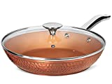 MICHELANGELO Hammered Frying Pan With Lid, Nonstick Frying Pan, Copper Frying Pan Nonstick Skillet, 12 Inch Frying Pan Induction Compatible - Large Frying Pan 12 Inch
