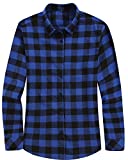 Souactimuy Womens Flannel Shirt Long Sleeve Casual Plaid Regular Fit Button Down Blue
