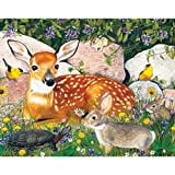 Bits and Pieces - 100 Piece Jigsaw Puzzle for Adults - Woodland Friends - 100 pc Deer, Bunny, Turtle and Bird Jigsaw by Artist Julie Bauknecht